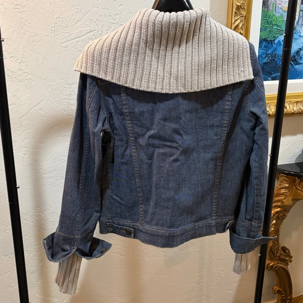 THEORY Blue Denim Jacket with Knit Collar - Picture 4 of 5
